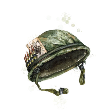 Soldier Hat. Watercolor Illustration.