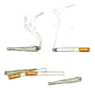 Cigarettes. Watercolor Illustration.