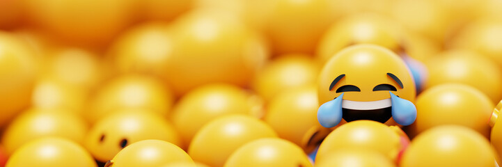 Happy and crying emoticon 3d rendering background, social media and communications concept