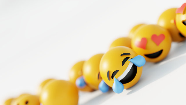 Happy and crying emoticon 3d rendering background, social media and communications concept