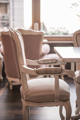 Old fashioned armchair in restaurant interior