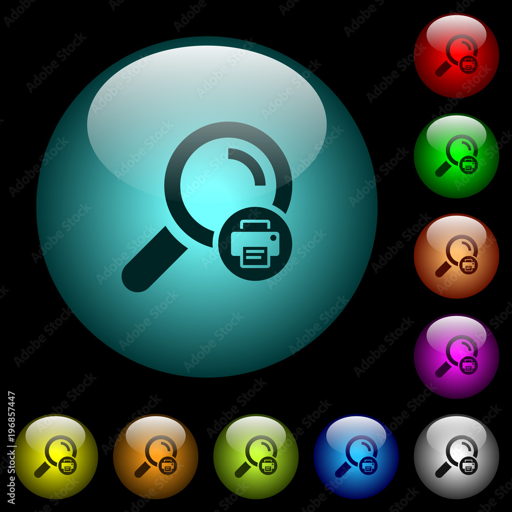 Poster print search results icons in color illuminated glass buttons