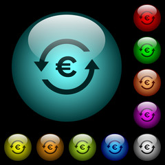 Euro pay back icons in color illuminated glass buttons