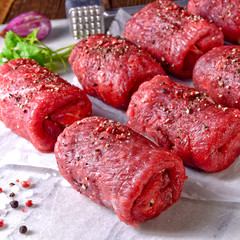 fresh raw beef roulades