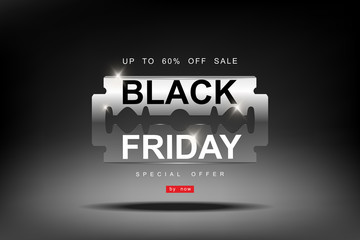 Black Friday, 3d razor blade big Sale, cutting discounts, prices cut, creative template on flat design