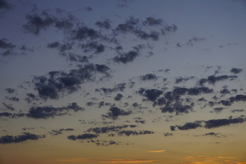 Blue sky with little clouds after sundown. Sunset time today.