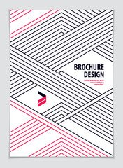 Minimalistic brochure design. Web, commerce or events vector graphic design template. Striped line textured geometric illustration. A4 print format.