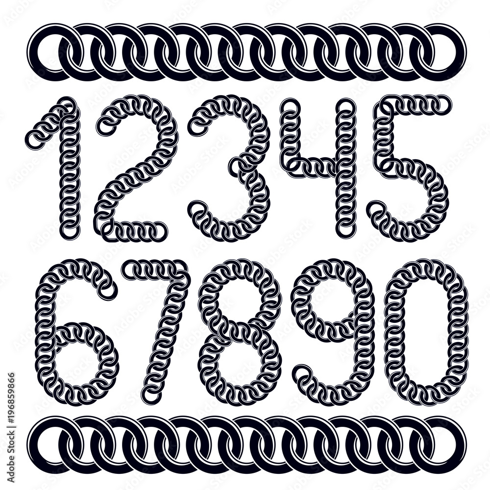 Poster trendy numbers collection, vector numeration. created using connected chain link
