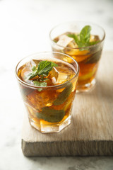 Homemade iced tea with lemon