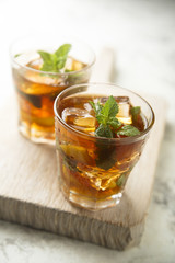 Homemade iced tea with lemon