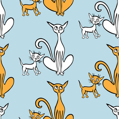 Fototapeta premium Seamless background of the cats with their kittens
