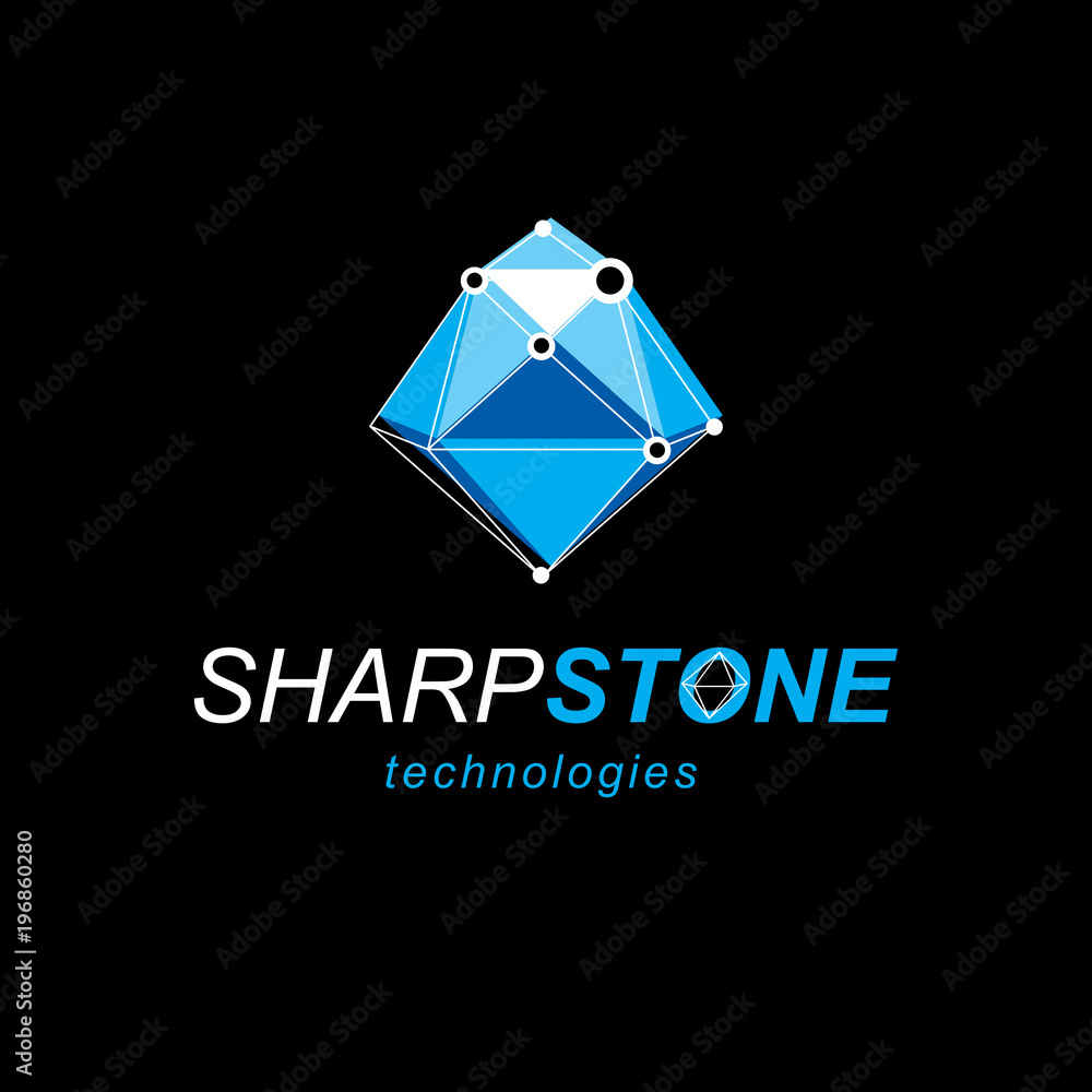 Poster technology conceptual symbol. 3d design, abstract vector faceted shape.