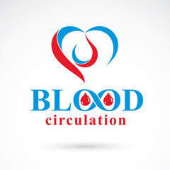 Vector illustration of heart shape. Blood circulation concept, charity and volunteer conceptual logo for use in medical care advertisement.