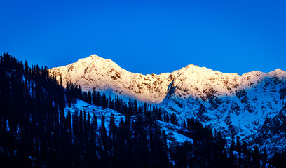Close up view of Himalayan mountains during sunrise in Manali,India