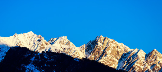 Close up view of Himalayan mountains during sunrise in Manali,India