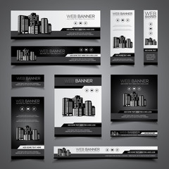 Web banner, header or print ready flyer and card template set in different sizes, black and white vector design