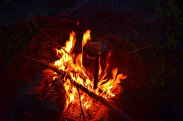 The warming campfire at night