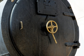 Closeup of a Steam locomotive, still in use, in the desert of Wadi Rum, Jordan