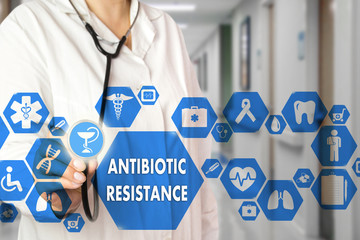 Medical Doctor  and ANTIBIOTIC RESISTANCE words in Medical network connection on the virtual screen...