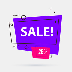 Sale banner template in memphis geometric style on white background