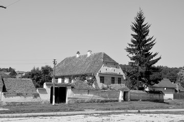 Typical rural landscape and peasant houses in  Bruiu - Braller, a commune in Sibiu County,...