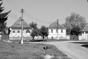 Typical rural landscape and peasant houses in  Bruiu - Braller, a commune in Sibiu County,...