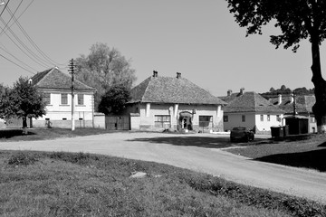 Typical rural landscape and peasant houses in  Bruiu - Braller, a commune in Sibiu County,...