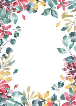 Blossoms Collection. Watercolor Flower And Floral Geometric Frame #4