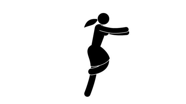 Pictogram woman runs with arms outstretched. Running girl icon. Looped animation with alpha channel.
