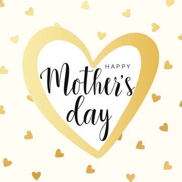 Happy Mother's day card, gold contour heart with little hearts. Vector illustration. Vector card, badge for Mother's day. Love Mom concept