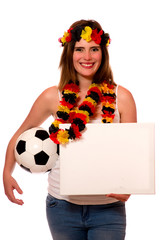 Fussballfan mit Schild 