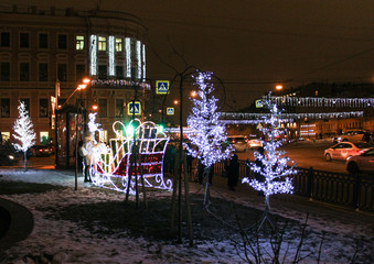 Festive city light decorations.