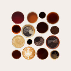 Collection of coffee cups tops isolated on white