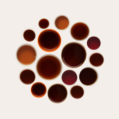 Collection of coffee cups tops isolated on white