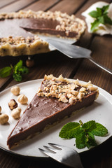 Nutella, hazelnut tart. Chocolate dessert.