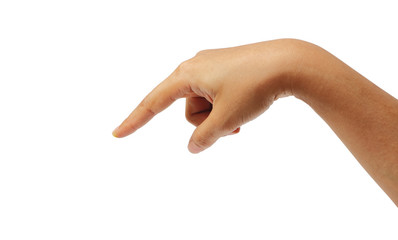 Feale hand pointing finger isolated with clipping path.