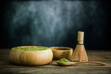 Matcha green tea on dark background