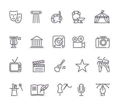 Culture and Creative Fine Art Line Icons Set