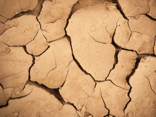 Close up Dry land. Cracked ground background. Global worming effect.