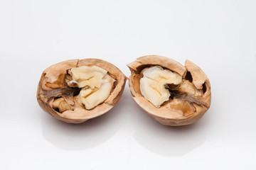 Open walnuts isolated on white background 
