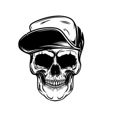 Skull in baseball cap. Design element for poster, emblem, t shirt.
