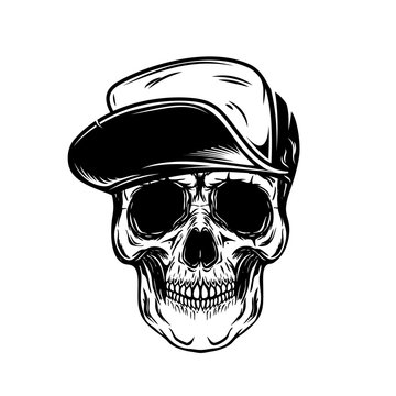 Skull in baseball cap. Design element for poster, emblem, t shirt.