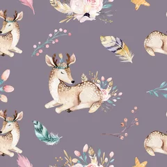 No drill roller blinds Little deer Cute family baby raccon, deer and bunny. animal nursery giraffe, and bear isolated illustration. Watercolor boho raccon drawing nursery seamless pattern. Kids background, nursery print