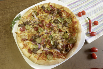 Hot Homemade Tasty Pepperoni Pizza, Ready to Eating.