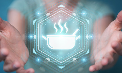 Businesswoman using application to order home made food online 3D rendering