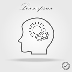 Gear in head line icon, outline vector sign, linear pictogram isolated on white. logo illustration