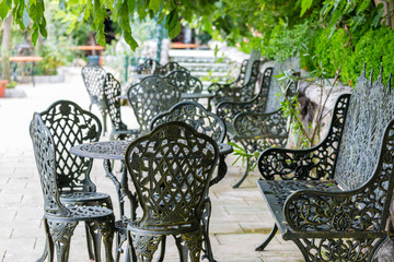 Chairs and tables in park