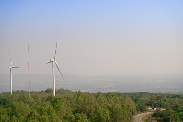 Fototapeta na wymiar wind turbine electric generator on the mountain.Clean energy concept.