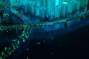 Internet of Things. Futuristic technology background,Cyberspace game city.3d rendering
