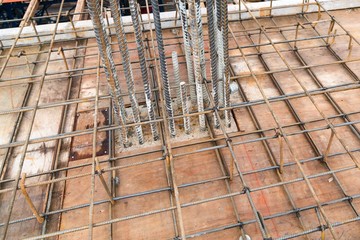 Construction rebar steel work reinforcement in conncrete structure of building